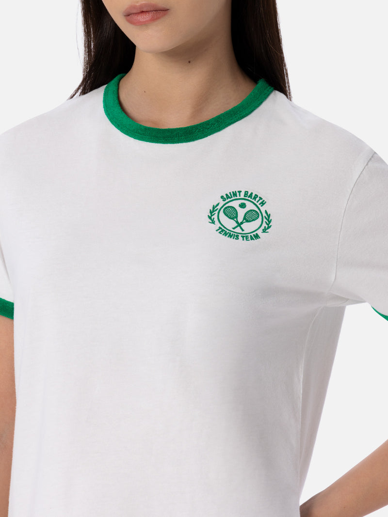 Woman cotton jersey crewneck t-shirt Emilie with terry details
