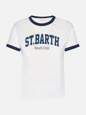 Emilie Baumwoll-T-Shirt E mit St. Barth Beach Club-Print