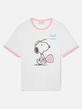 T-shirt Emilie String bianca con stampa Snoopy e ricamo Padel Lover | Special edition