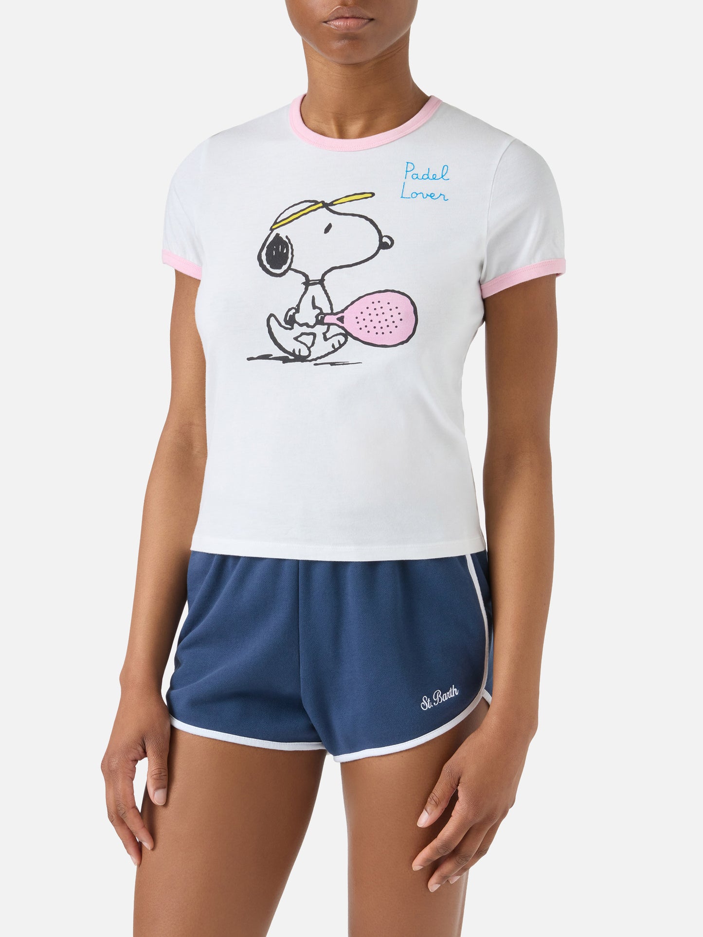 T-shirt Emilie String bianca con stampa Snoopy e ricamo Padel Lover | Special edition