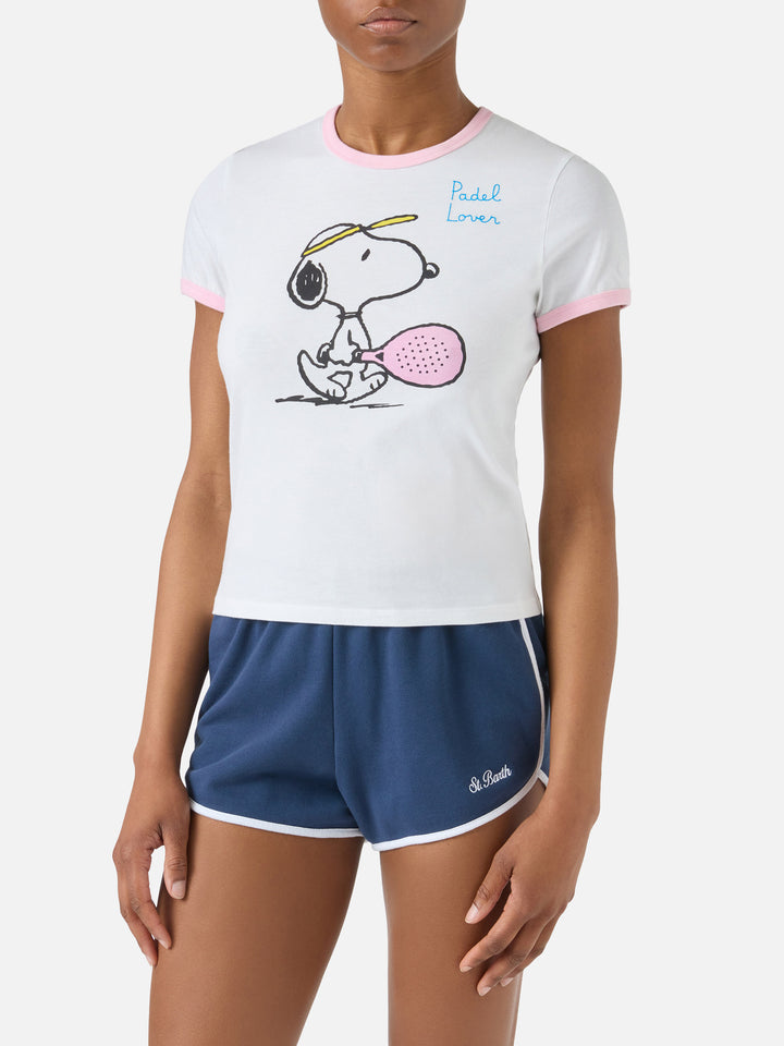 T-shirt Emilie String bianca con stampa Snoopy e ricamo Padel Lover | Special edition