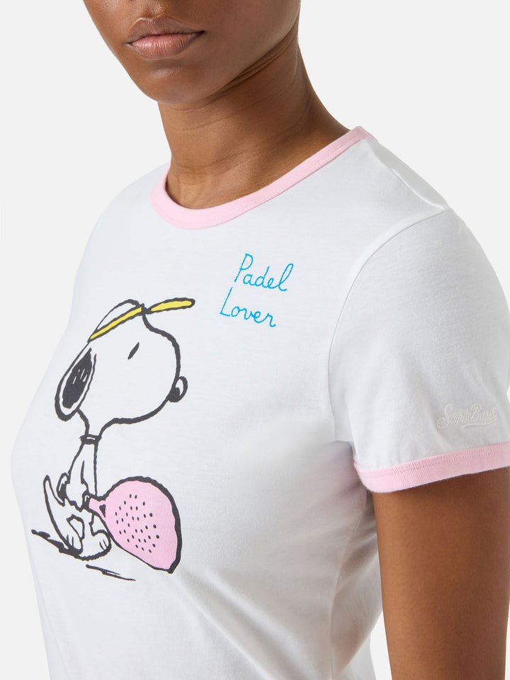 T-shirt Emilie String bianca con stampa Snoopy e ricamo Padel Lover | Special edition