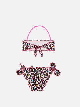 Bandeau-Bikini für Mädchen mit Leopardenmuster