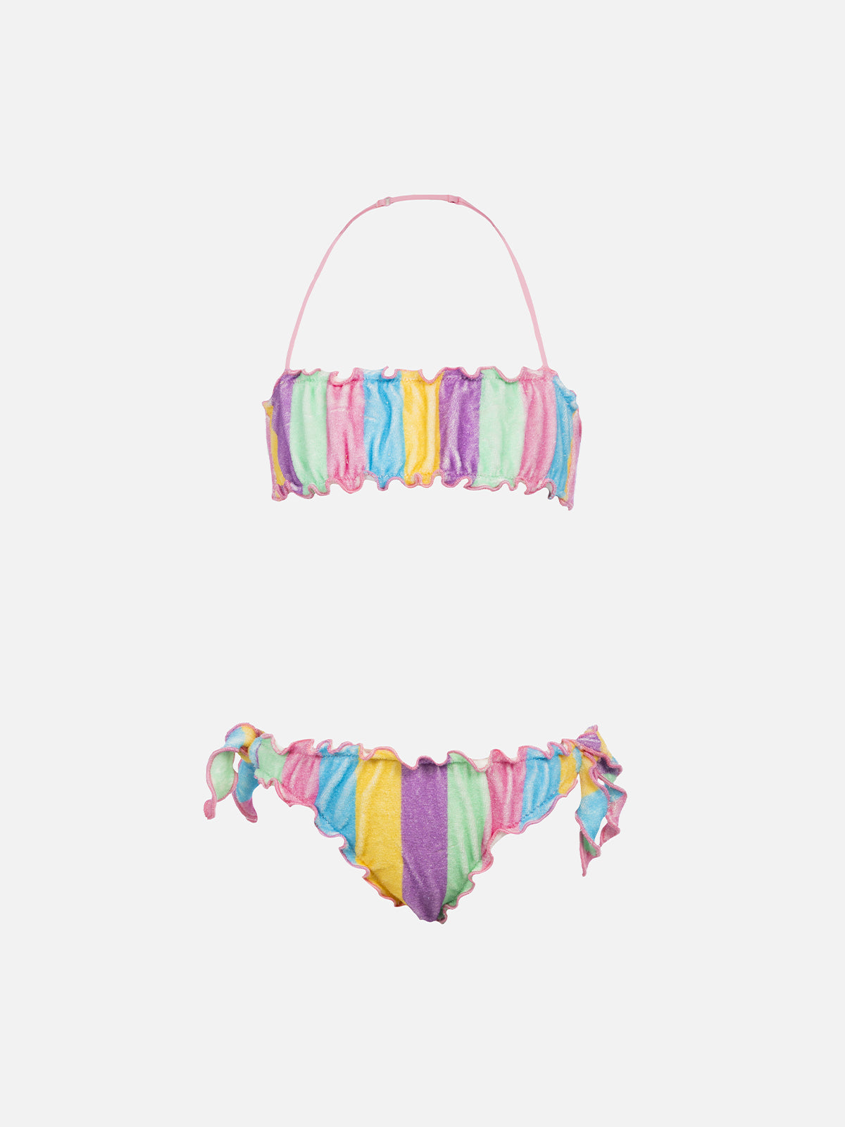 Bikini bandeau classique en éponge pour fille Emy avec imprimé rayé 