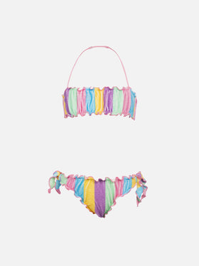 Bikini bandeau classique en éponge pour fille Emy avec imprimé rayé 