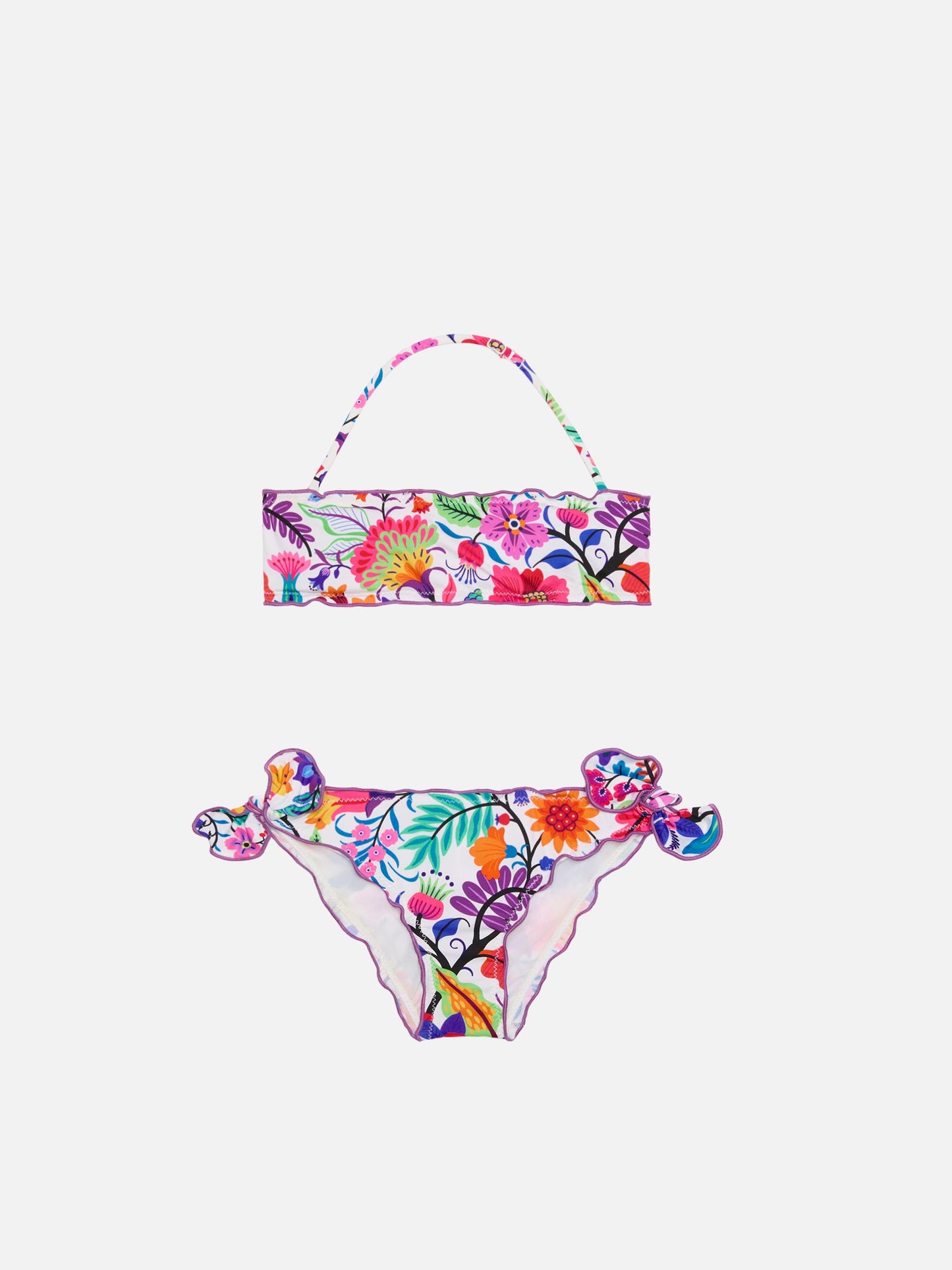 Bikini da bambina a fascia con fiori multicolore