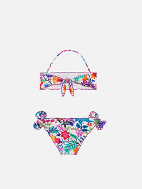 Bikini da bambina a fascia con fiori multicolore