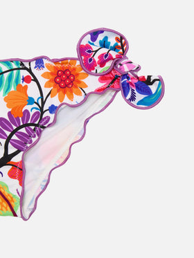 Bikini da bambina a fascia con fiori multicolore