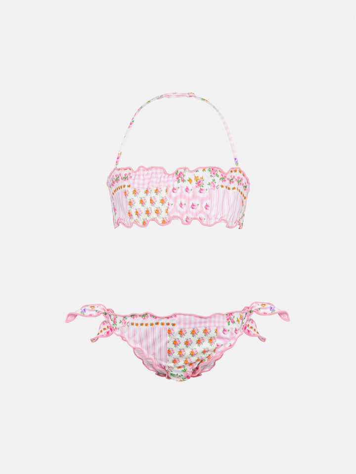 Bikini Emy a fascia classico con stampa patch a fiori