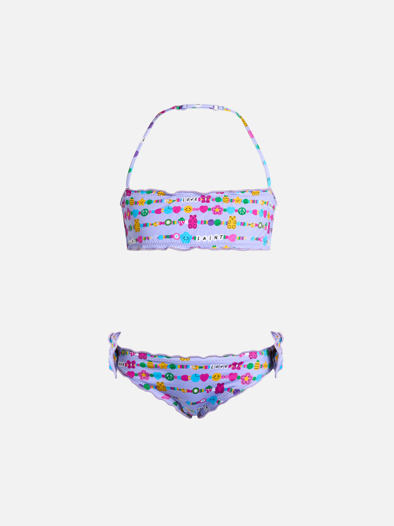 Bikini classico a fascia da bambina Emy con stampa bracciali