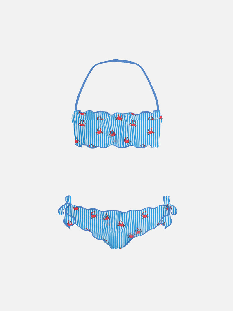 Mädchen klassischer Bandeau-Bikini Emy mit Krabben-Print