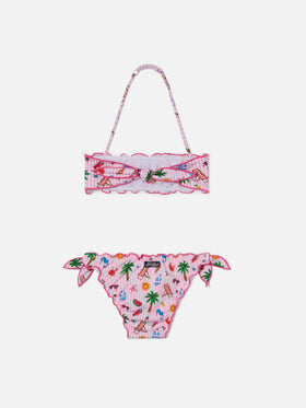 Bikini Emy bianco e rosa a righe con stampa funny all-over