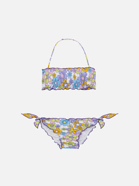 Girl bandeau bikini with multicolor flowers print - MC2 Saint Barth