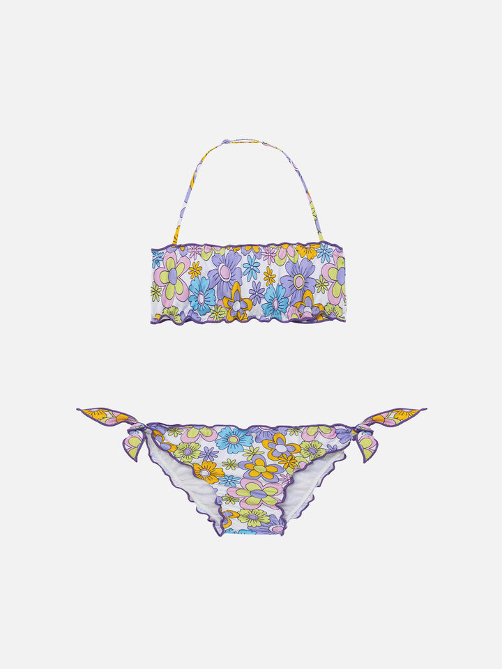 Girl bandeau bikini with multicolor flowers print - MC2 Saint Barth