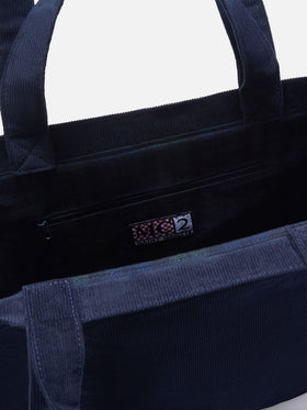 Shopper Essential blu navy in velluto a coste con ricamo logo