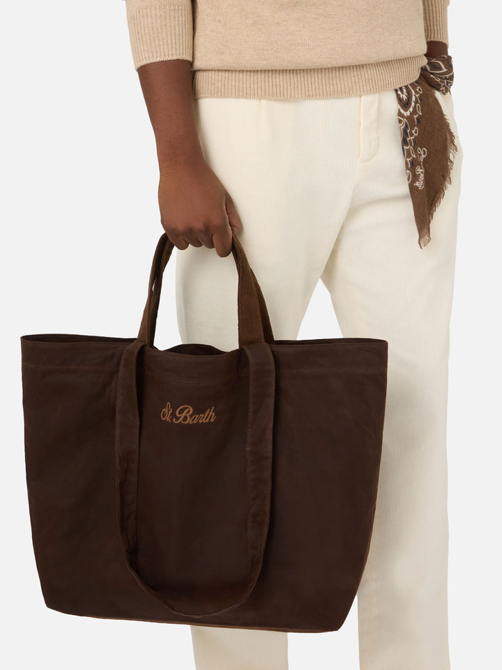 Braune Essential gewachste tote-Tasche mit gesticktem Logo 