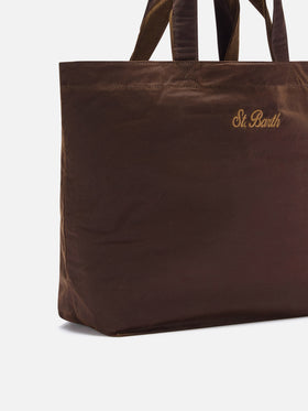Braune Essential gewachste tote-Tasche mit gesticktem Logo 