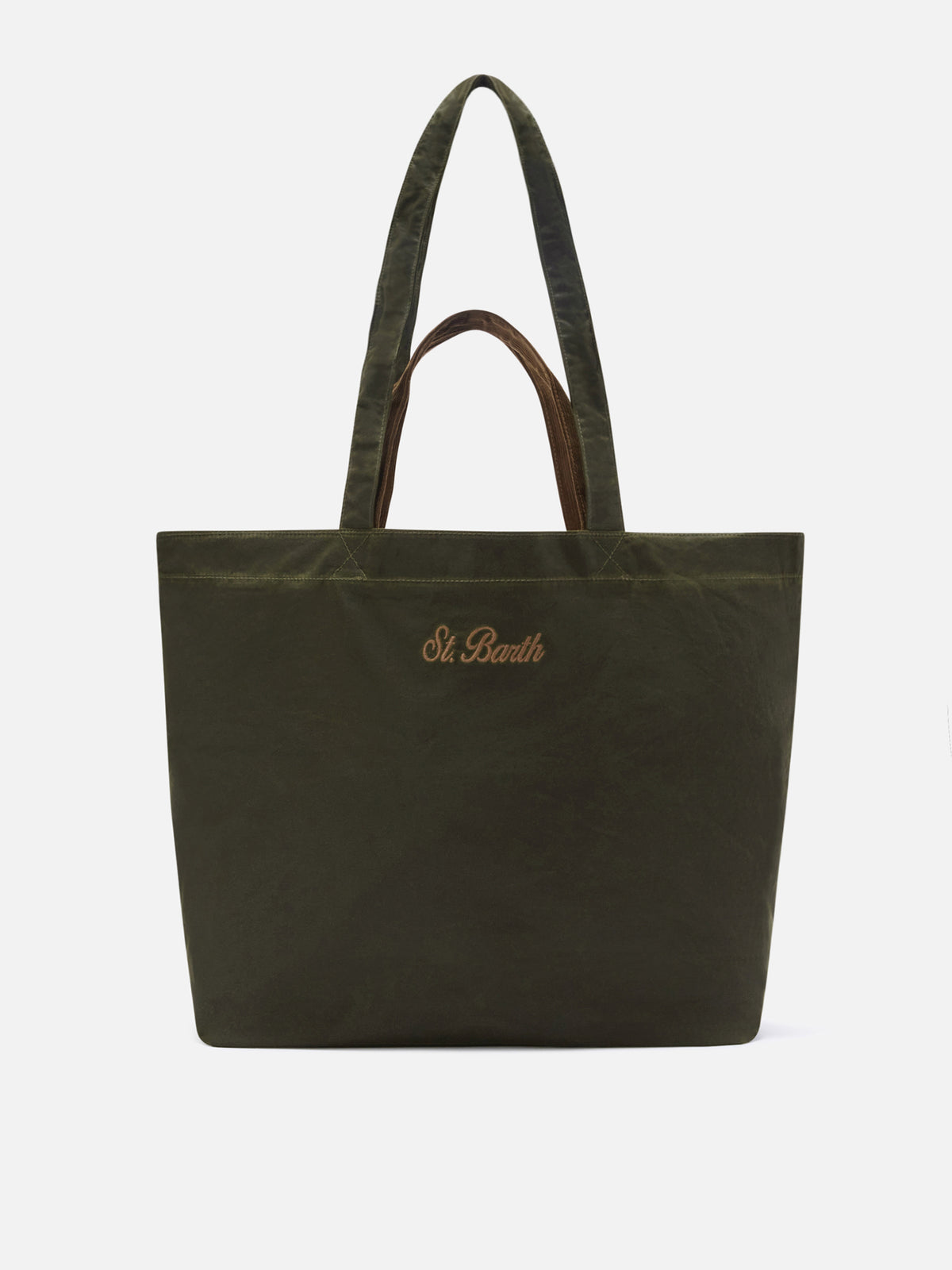 Bolso Essential encerado tote verde militar con bordado del logo 