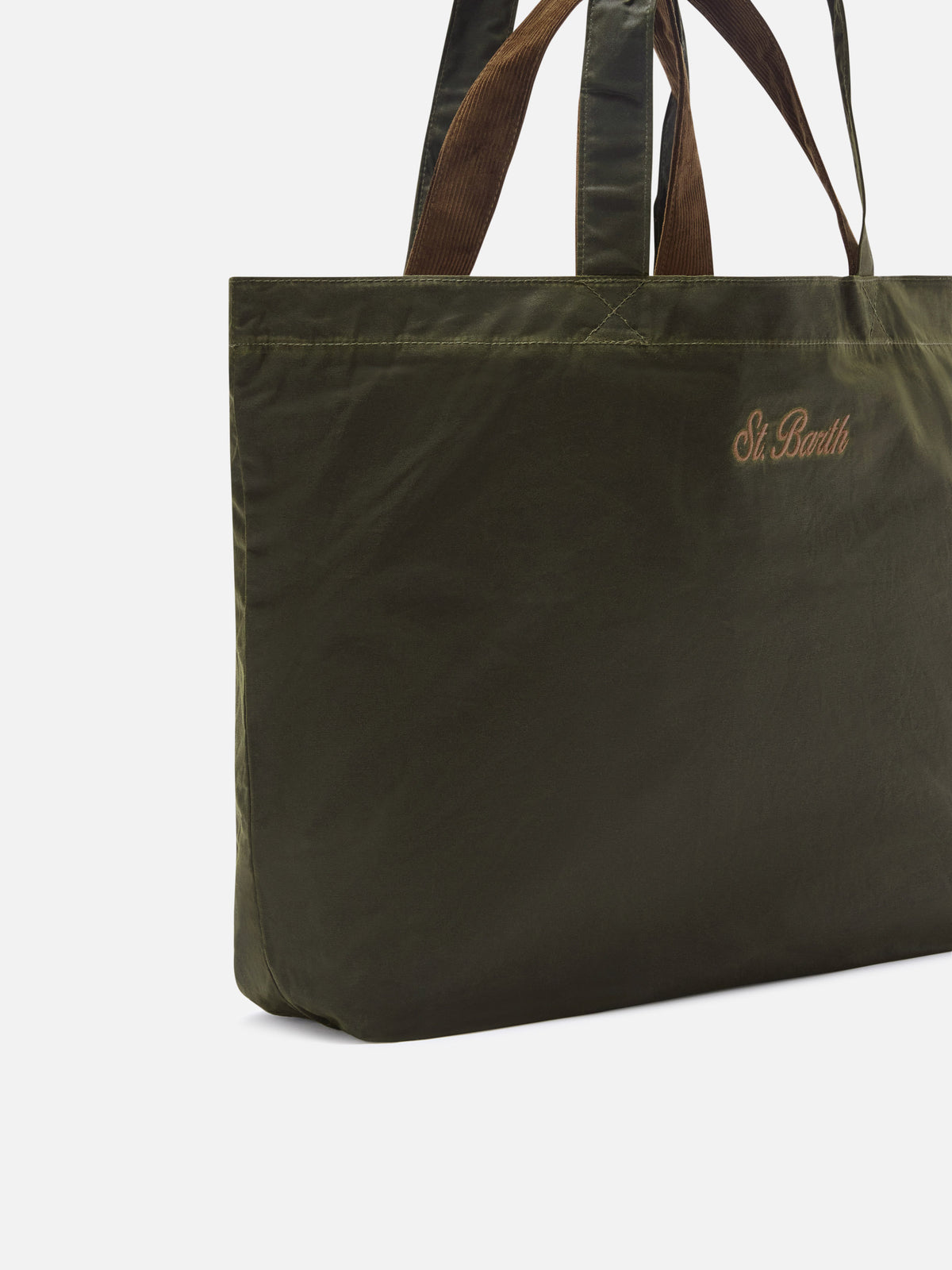 Bolso Essential encerado tote verde militar con bordado del logo 