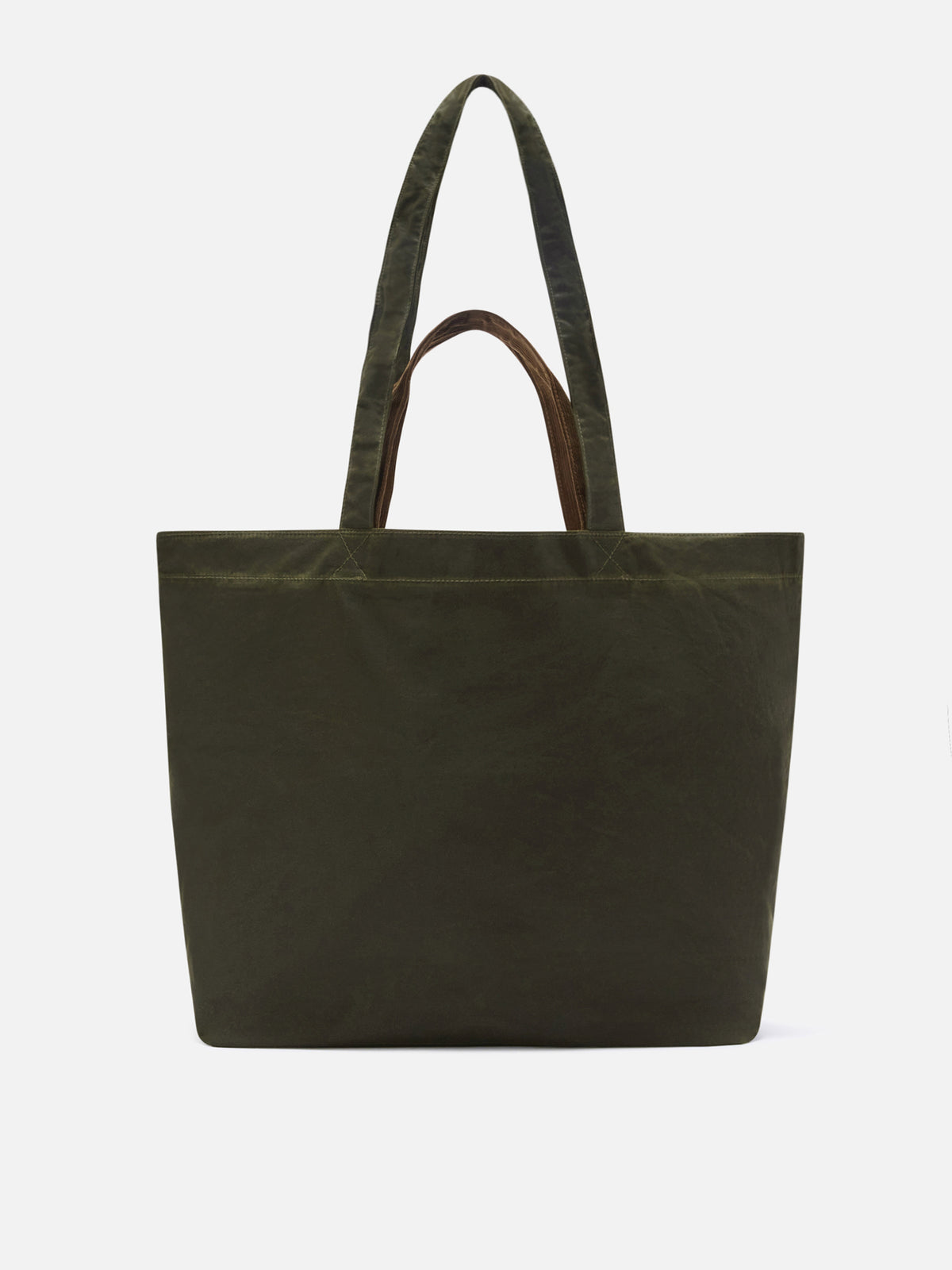 Bolso Essential encerado tote verde militar con bordado del logo 