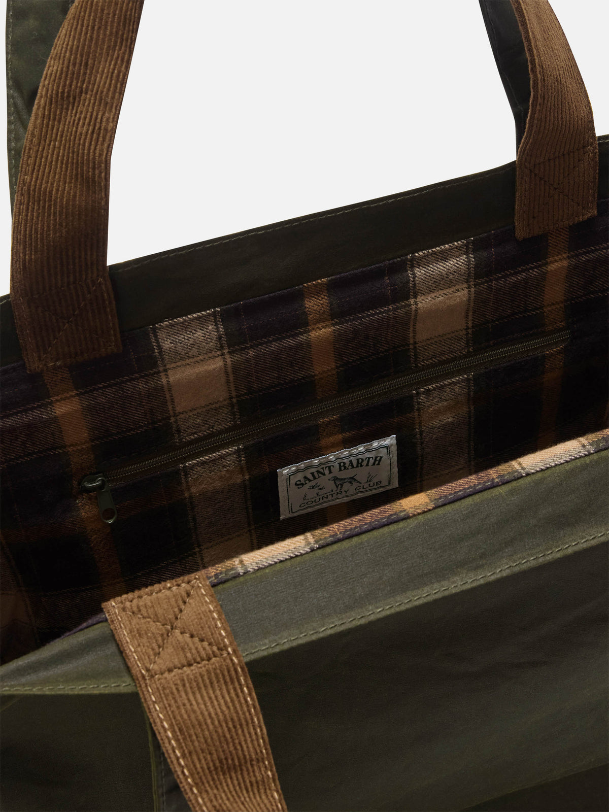 Bolso Essential encerado tote verde militar con bordado del logo 