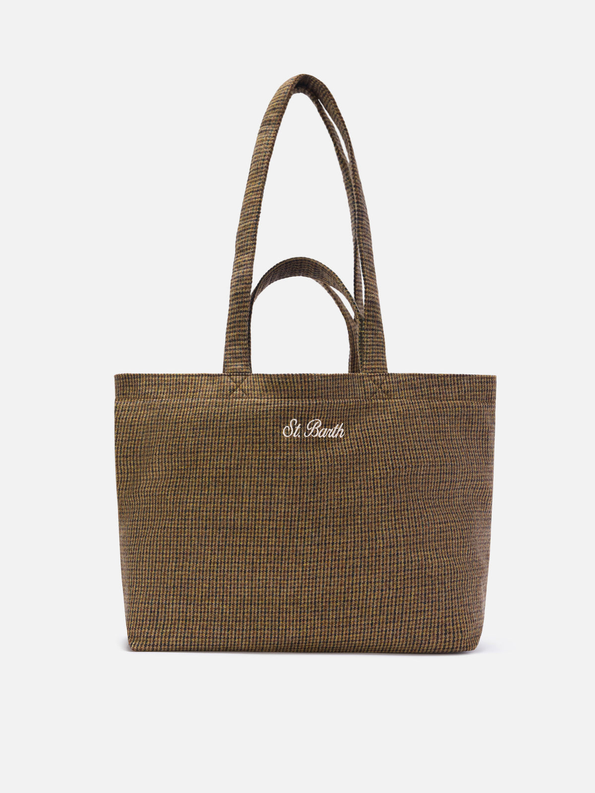 Shopper Essential beige in misto lana con motivo pied de poule