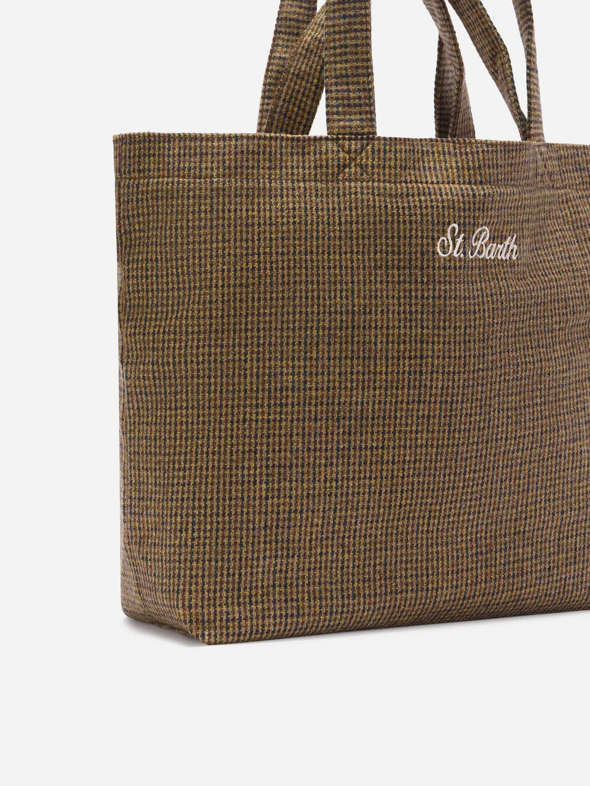 Shopper Essential beige in misto lana con motivo pied de poule