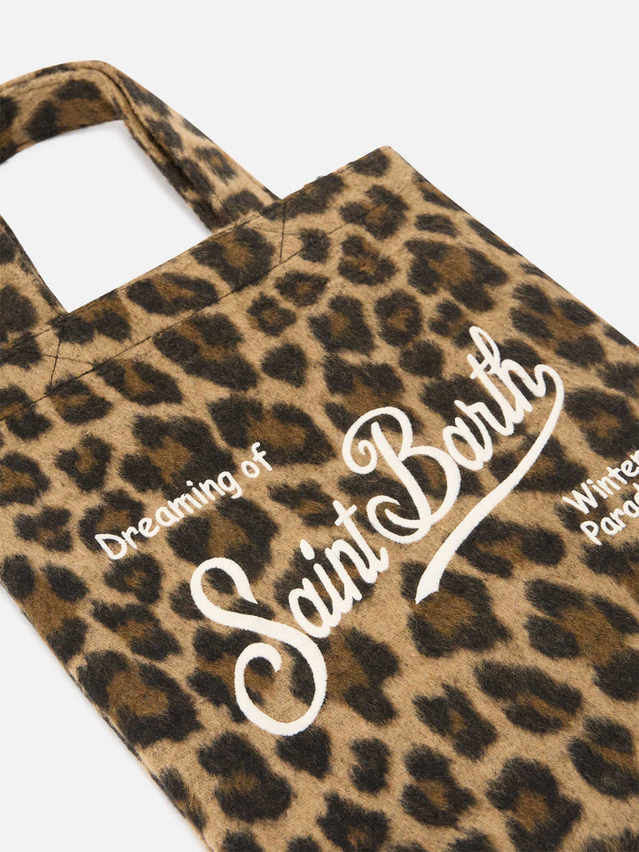 Mini Essential felt tote bag with leopard print