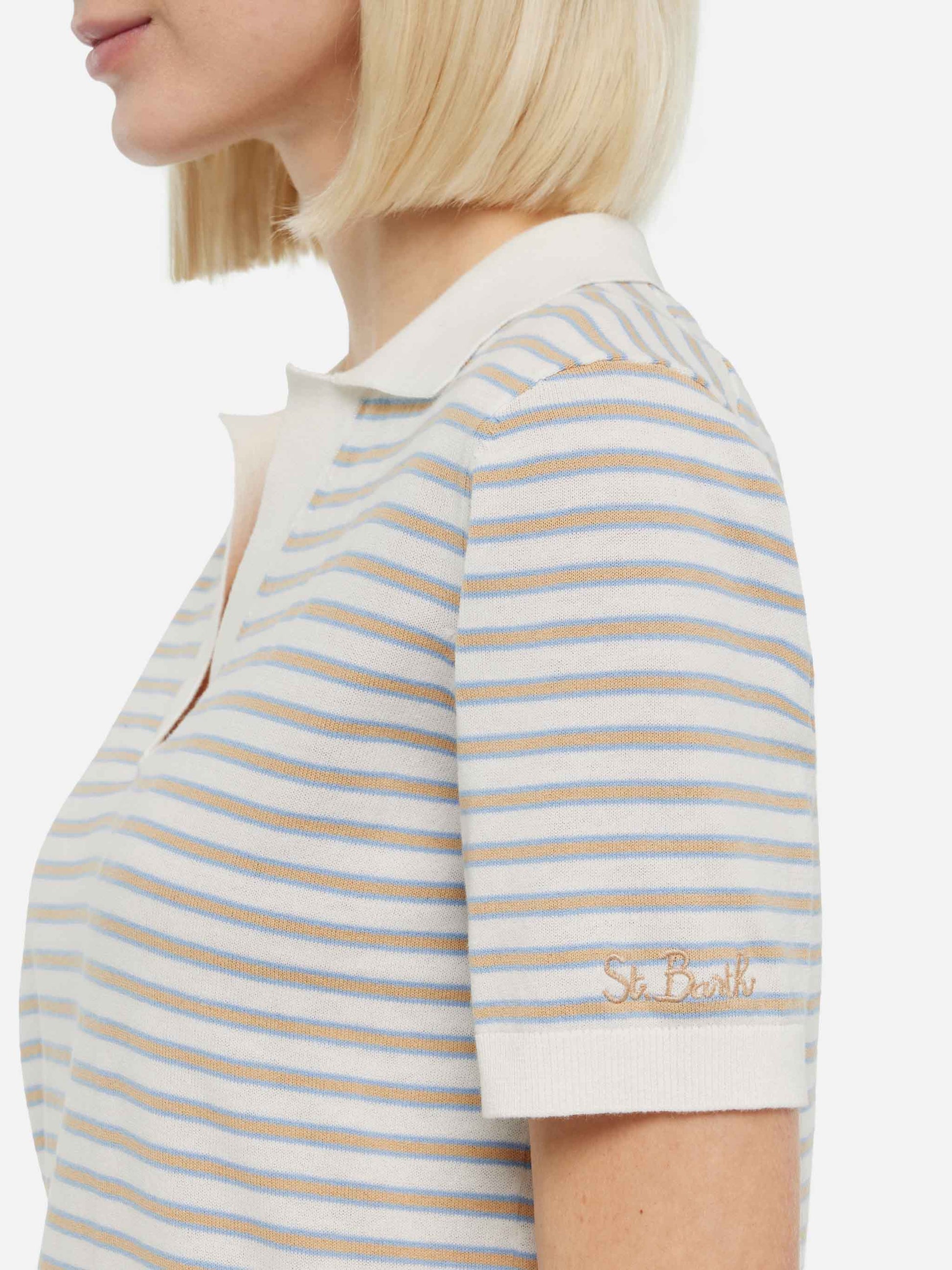 Beige striped knitted polo Evonne - MC2 Saint Barth