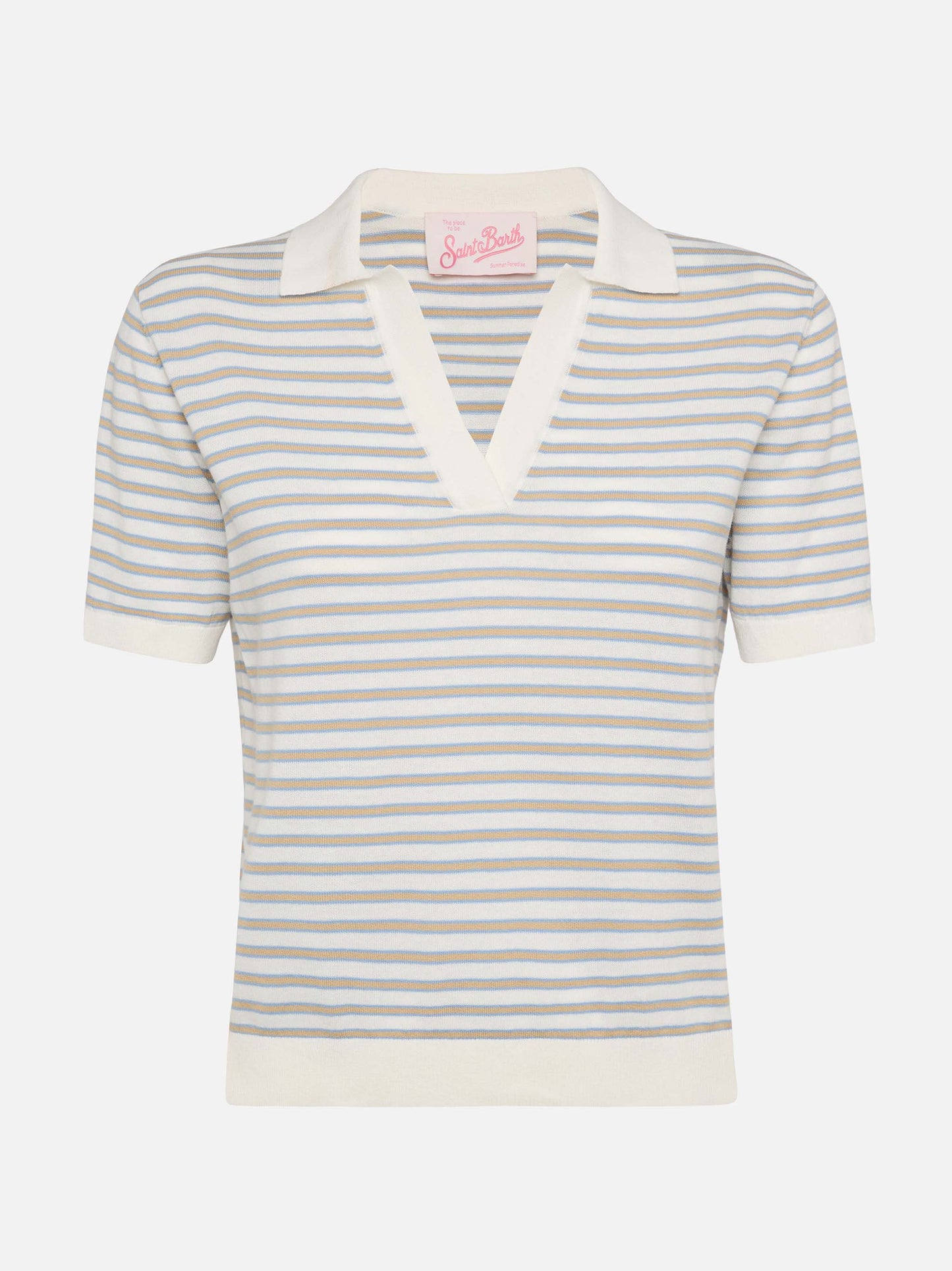 Beige striped knitted polo Evonne - MC2 Saint Barth