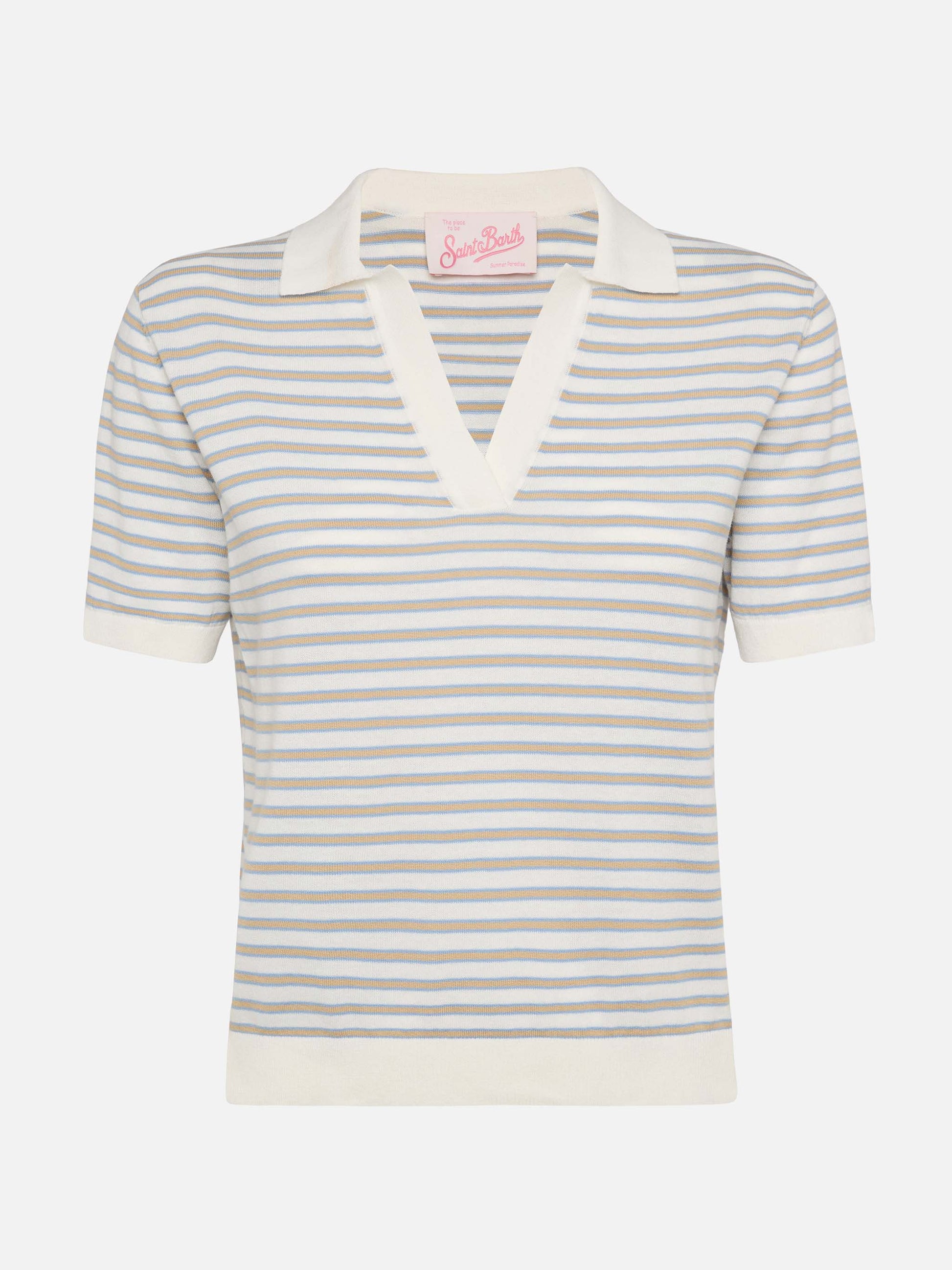 Beige striped knitted polo Evonne - MC2 Saint Barth