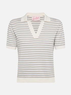 Beige striped knitted polo Evonne - MC2 Saint Barth