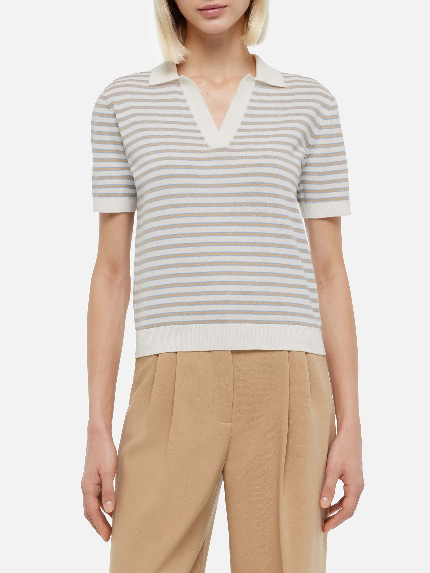 Beige striped knitted polo Evonne - MC2 Saint Barth