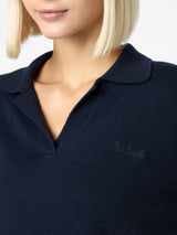 Maglione da donna blu navy Eze con collo polo