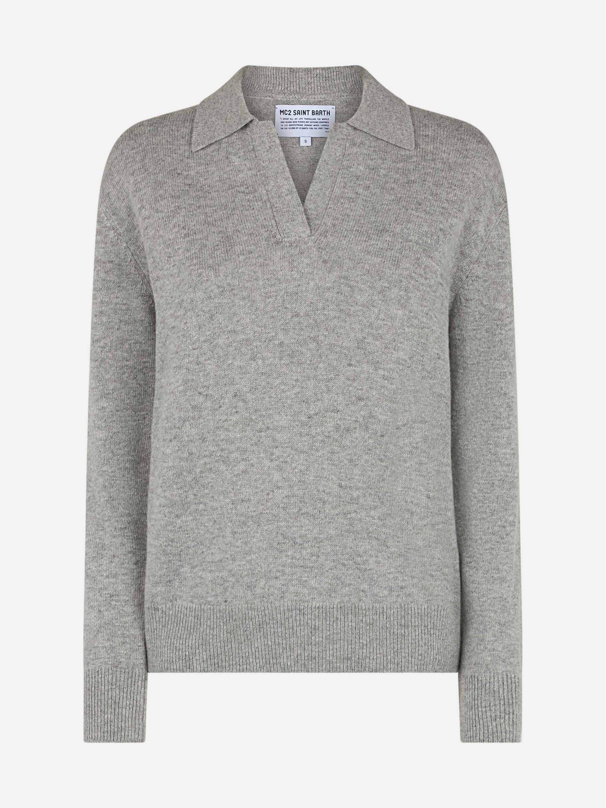 Woman mélange grey sweater Eze with polo collar - MC2 Saint Barth