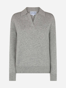 Woman mélange grey sweater Eze with polo collar - MC2 Saint Barth