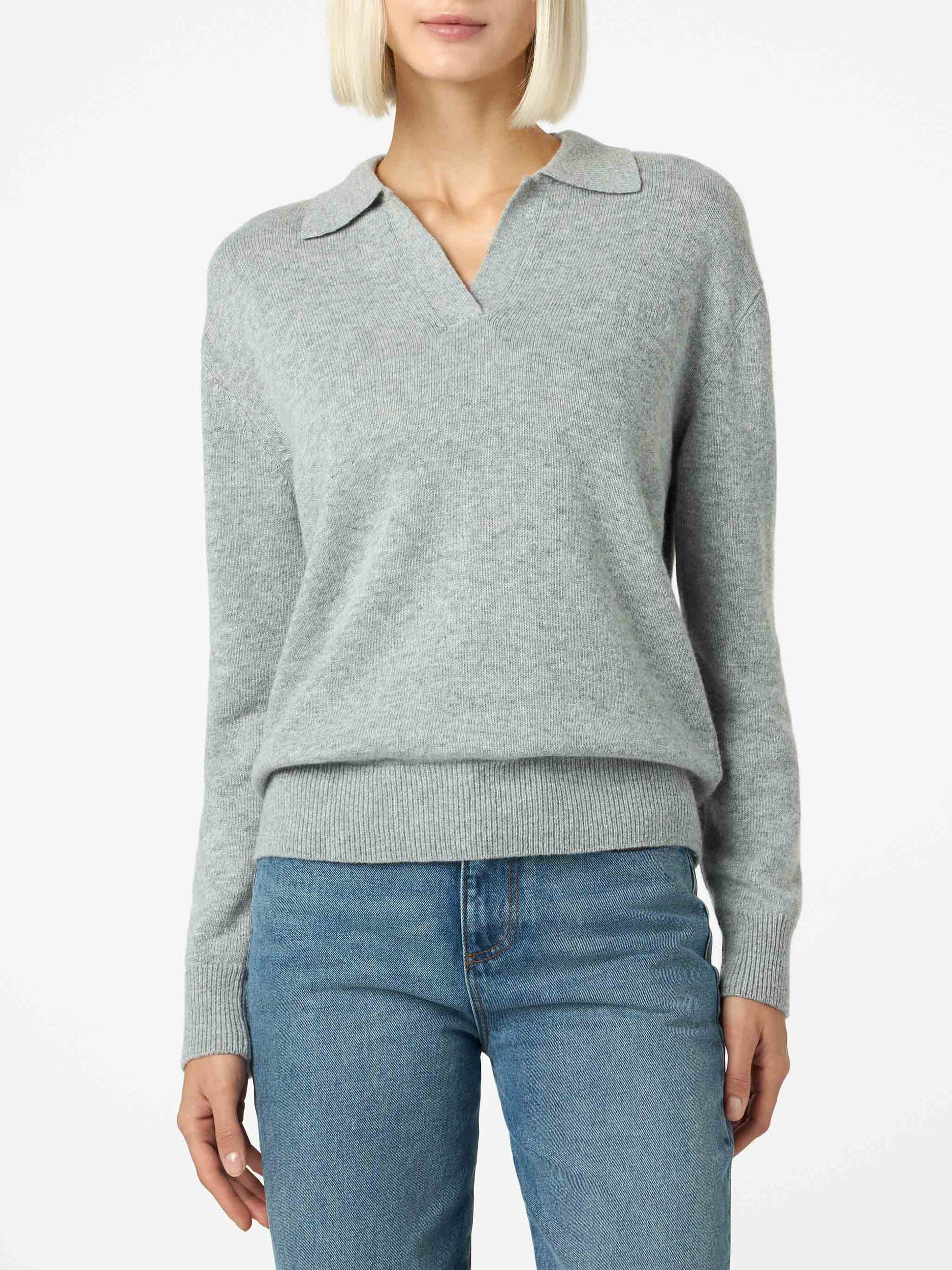 Woman mélange grey sweater Eze with polo collar - MC2 Saint Barth