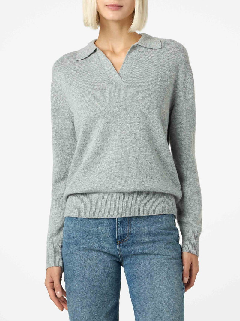 Woman mélange grey sweater Eze with polo collar