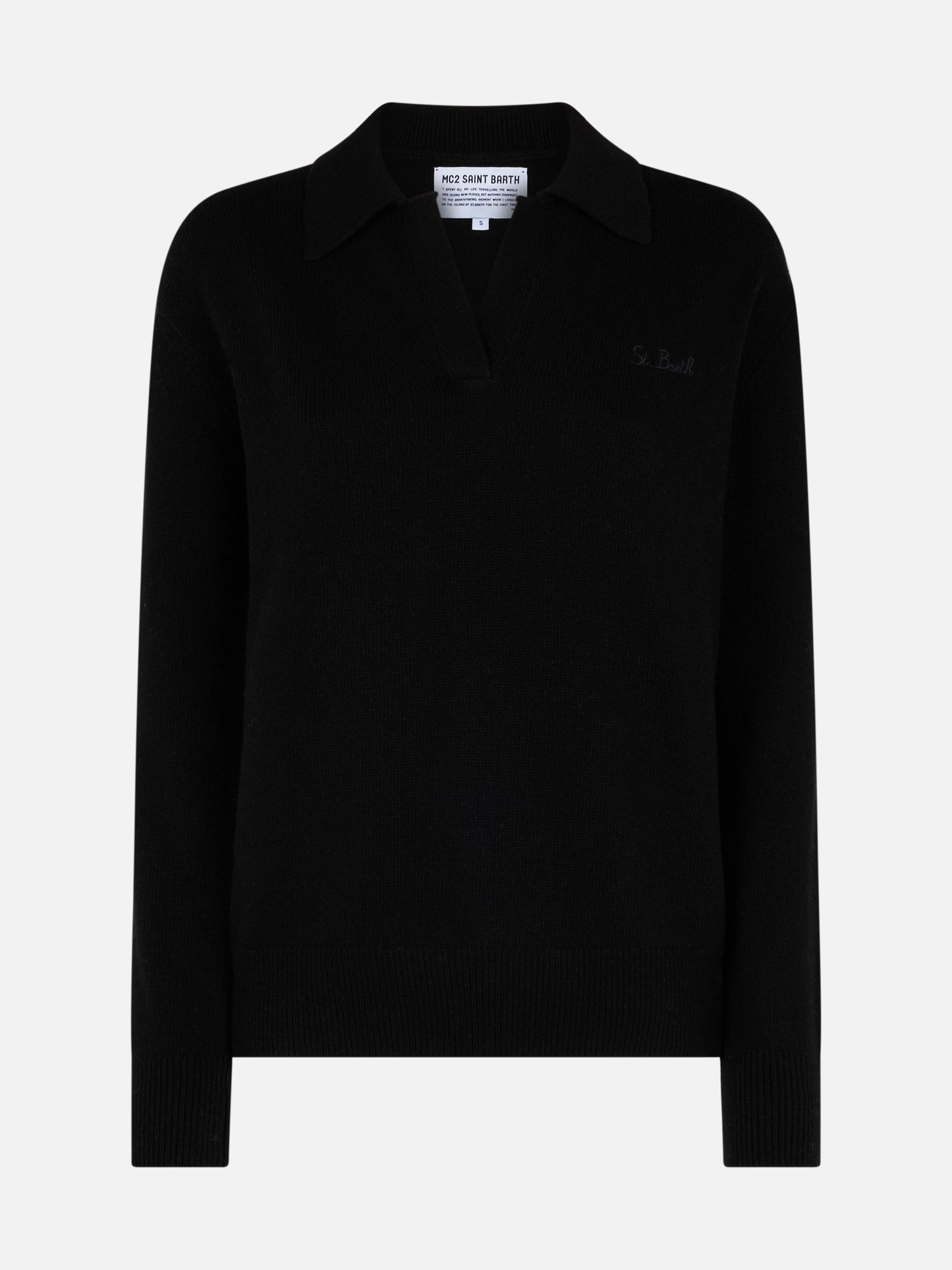 Maglia Eze in misto cashmere nero con colletto polo