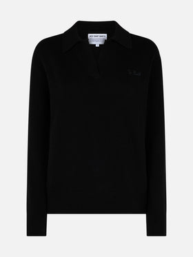 Maglia Eze in misto cashmere nero con colletto polo