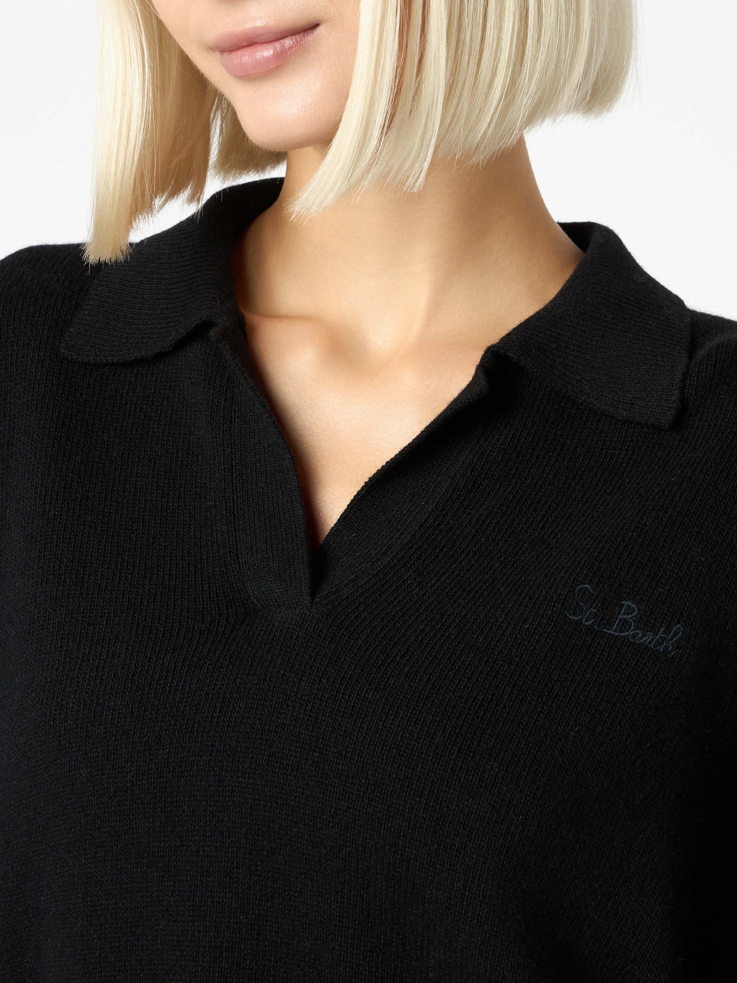 Maglia Eze in misto cashmere nero con colletto polo