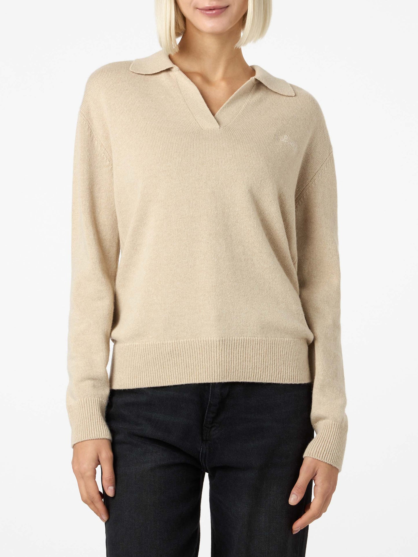 Woman beige cashmere blend sweater Eze with polo collar - MC2 Saint Barth