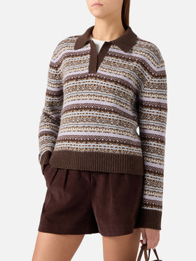 Eze wool blend polo collar knit with fair isle pattern