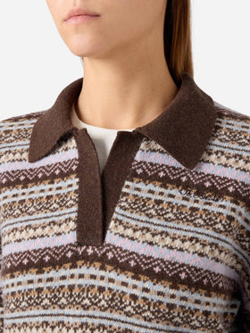 Eze wool blend polo collar knit with fair isle pattern