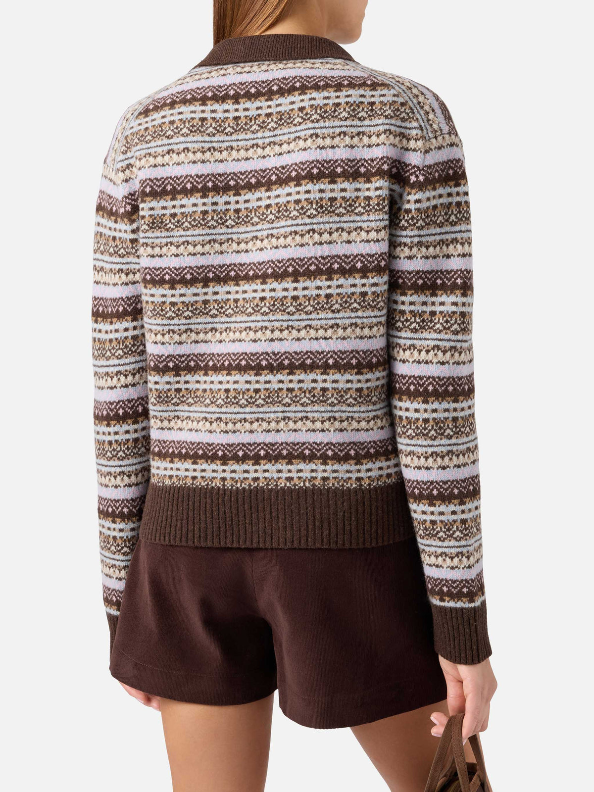 Eze wool blend polo collar knit with fair isle pattern