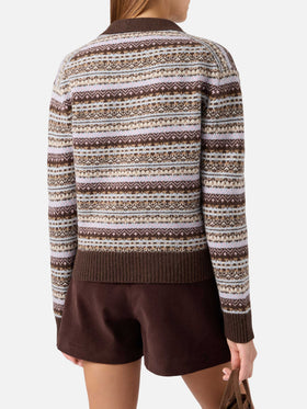 Eze wool blend polo collar knit with fair isle pattern