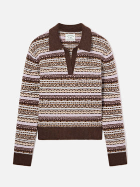 Eze wool blend polo collar knit with fair isle pattern