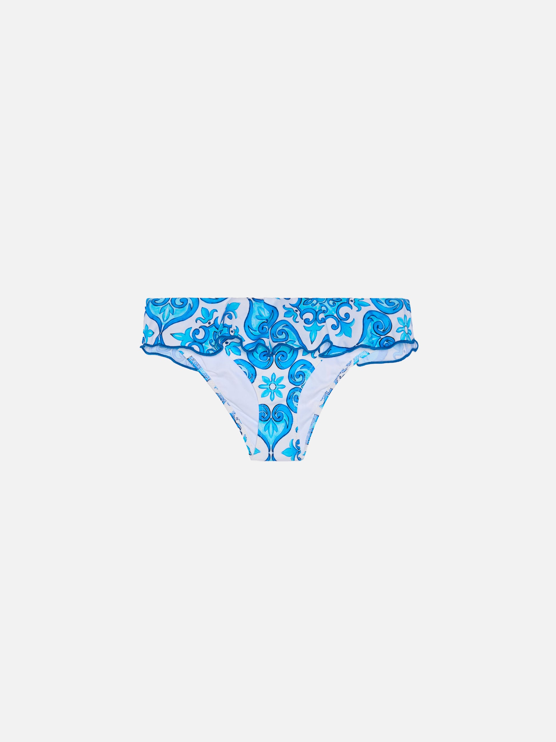 Girl ruffled swim briefs with majolica print - MC2 Saint Barth