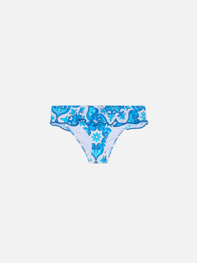 Girl ruffled swim briefs with majolica print - MC2 Saint Barth