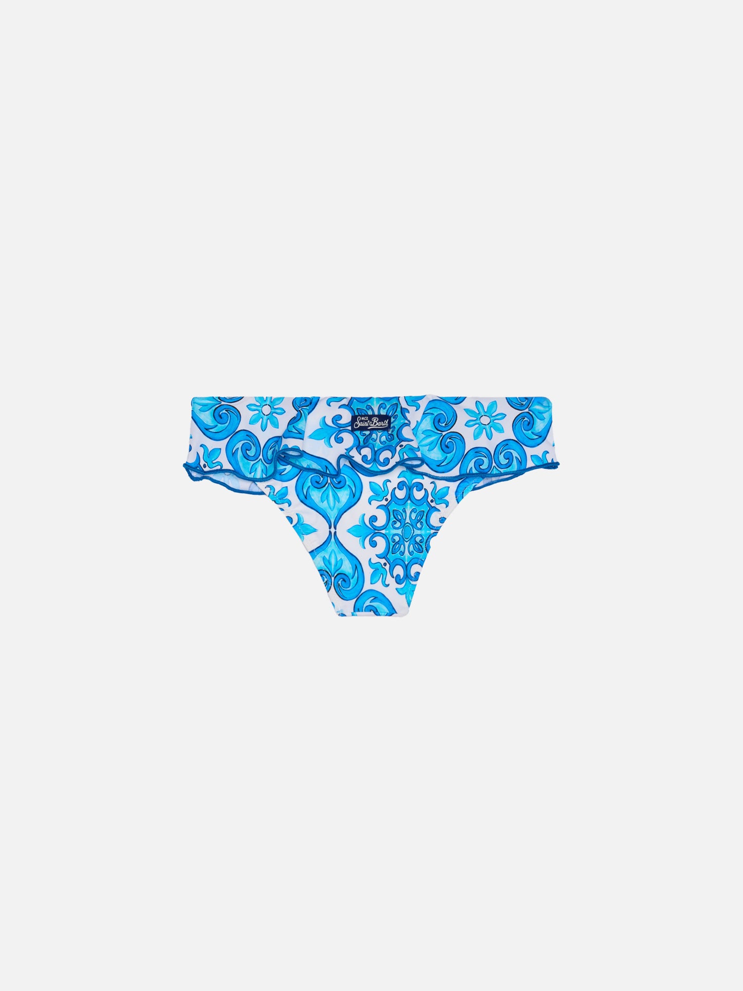 Girl ruffled swim briefs with majolica print - MC2 Saint Barth